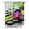Bamboo Orchid Flowing Water Basalt Stones Zen Spa Shower Curtain, Meditation, Therapy, Relaxing, Shower Curtain with Hooks VTrendz