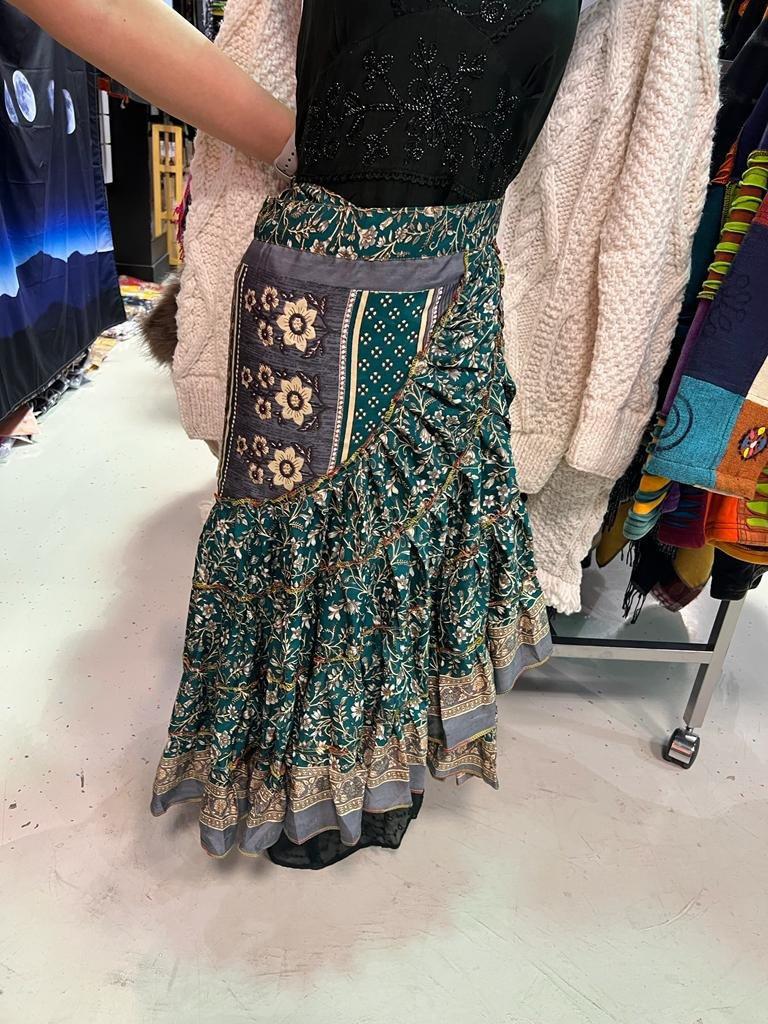 Semi- Ruffle Wrap Skirt with Tiered Frills Silk Bohemian-Inspired Magic Skirt cum dress Assorted Prints