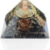 Black Tourmaline with Golden Flower of Life & Kundalini Symbol Orgonite Pyramid 3*3*3 inch VTrendz