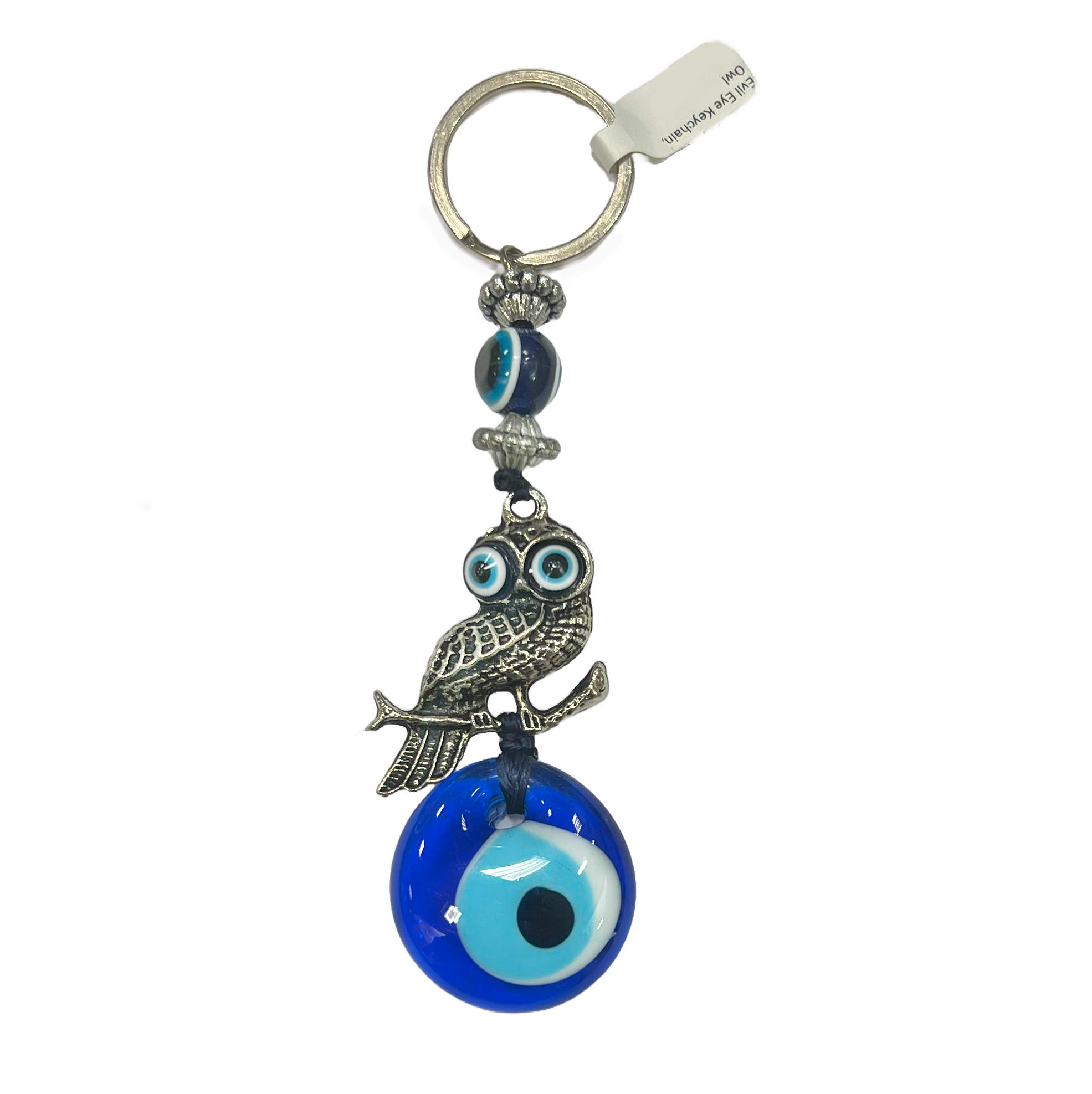 Owl Blue Evil Eye Keychain, Handmade