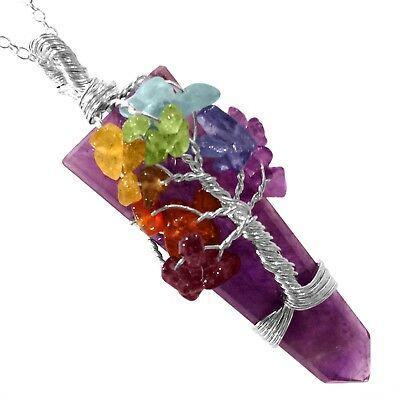 Amethyst Pendant with 7- Chakra Tree of Life Wire Wrapped Pendant necklace, 7 Chakra necklace, tree of life necklace