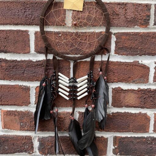 Suede fabric and bone dreamcatcher 9 cm
