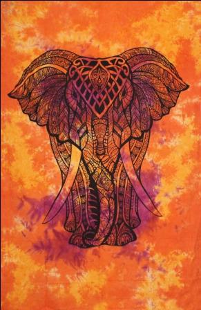 Elephant Tiedye Wall Hanging Handmade Cotton Tapestry 84"x54" inch