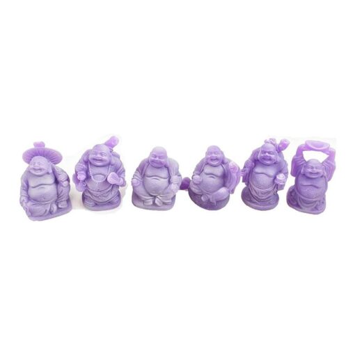 6 Piece Purple Laughing Buddha Statue Resin Feng Shui Figurine, 2.5 inch