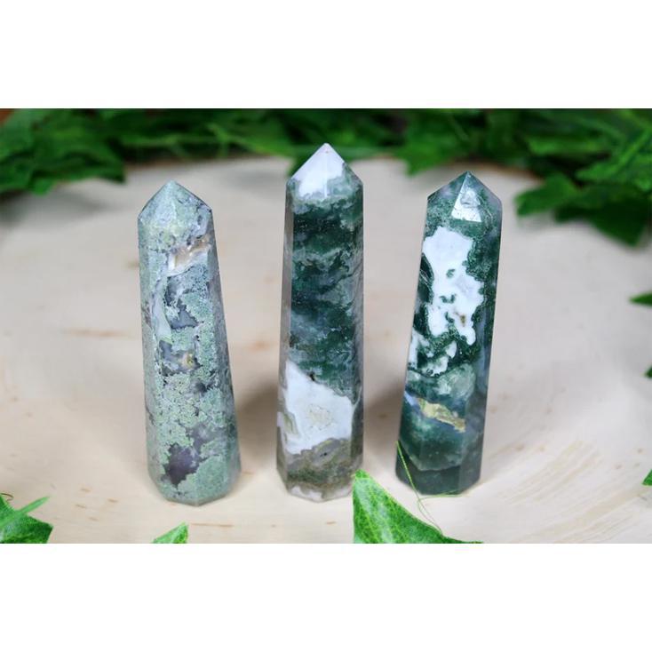Moss Agate Obelisk Tower: Jumbo Healing Wand for Abundance, New Beginnings & Nature Connection