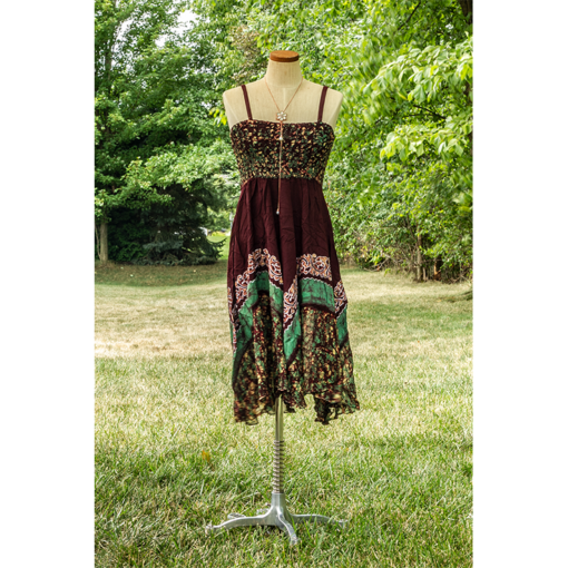 Ruffle Top Dress, Sundress with Batik printing, Geogette Bottom, One Size Fits Most