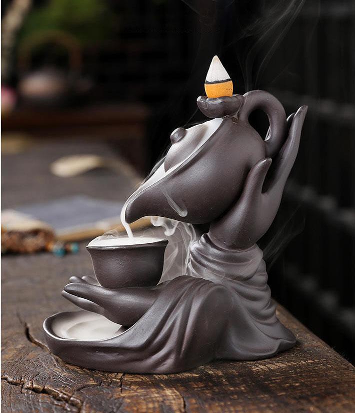 Teapot Ceramic Backflow Incense Holder Waterfall Incense Burner, Reflux Burner, Handmade Ceramic, Home Décor for Meditation, Mini-Zen Experience Size: 13.7*9*13.9 cm - Image 6