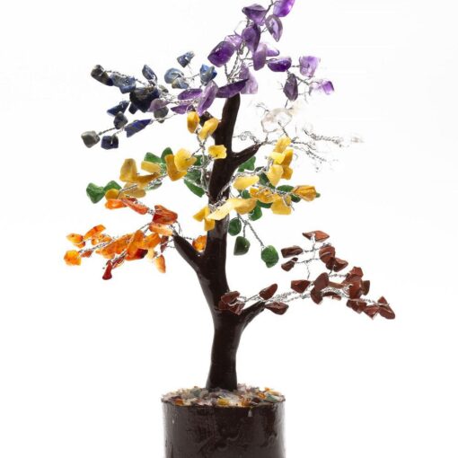 7-Chakra Gemstone Feng Shui Wood Base Tree 160 to 1000 stones