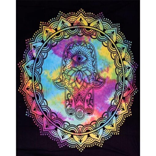 Hamsa Hand Mandala with Lotus Tapestry 84" x 54"