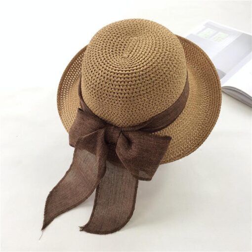 Panama Grass Sun Hat with Linen Bow Straw Beach Hats For Men and Women