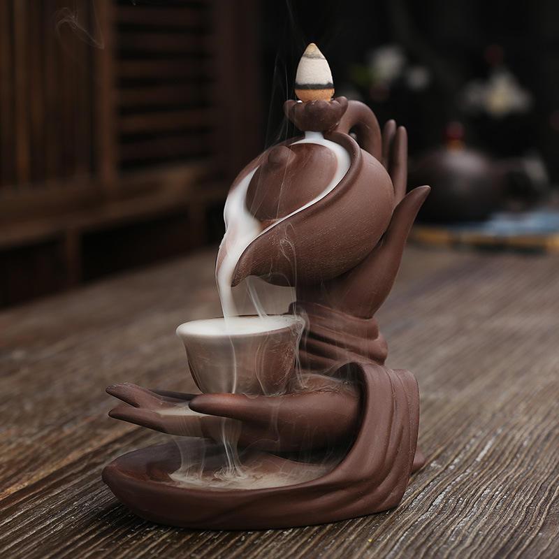 Teapot Ceramic Backflow Incense Holder Waterfall Incense Burner, Reflux Burner, Handmade Ceramic, Home Décor for Meditation, Mini-Zen Experience Size: 13.7*9*13.9 cm - Image 2