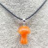 Orange Calcite Mushroom Carved Pendant Necklace Natural Crystals For Energy Balancing, Meditation, Reiki, Healing Approx. 2cm Pendant VTrendz