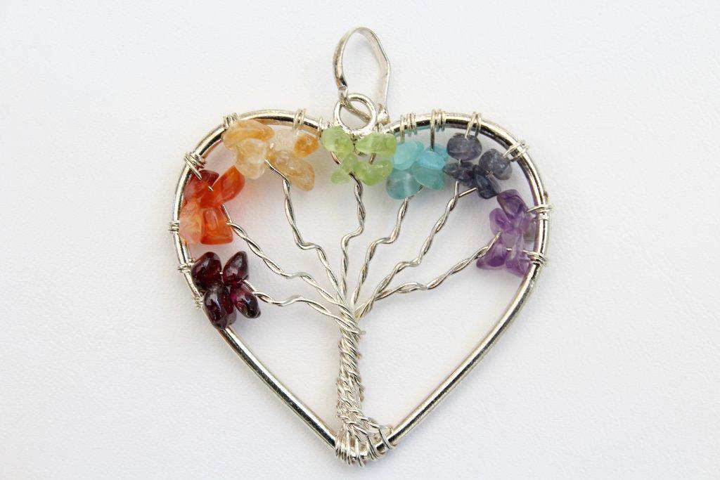 7-Chakras Tree of Life Natural Healing Crystals Necklace Pendant