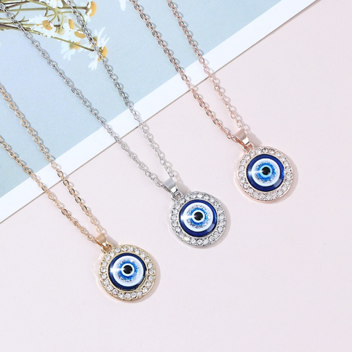 Evil Eye with Cubic Zircon Pendant Chain Necklace for Protection, Handmade