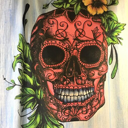 Sugar Skull with Flower Wall Hanging Handmade Cotton Tapestry 84" x 54" inch