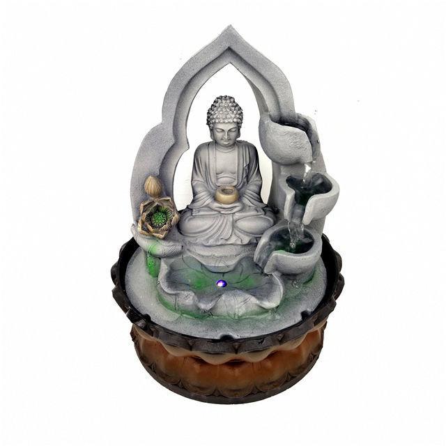 Buddha Lotus Tabletop Fountain with LED Light Antique Resin Tabletop Waterfall Fountain 21cm*21cm*28 cm - Image 2