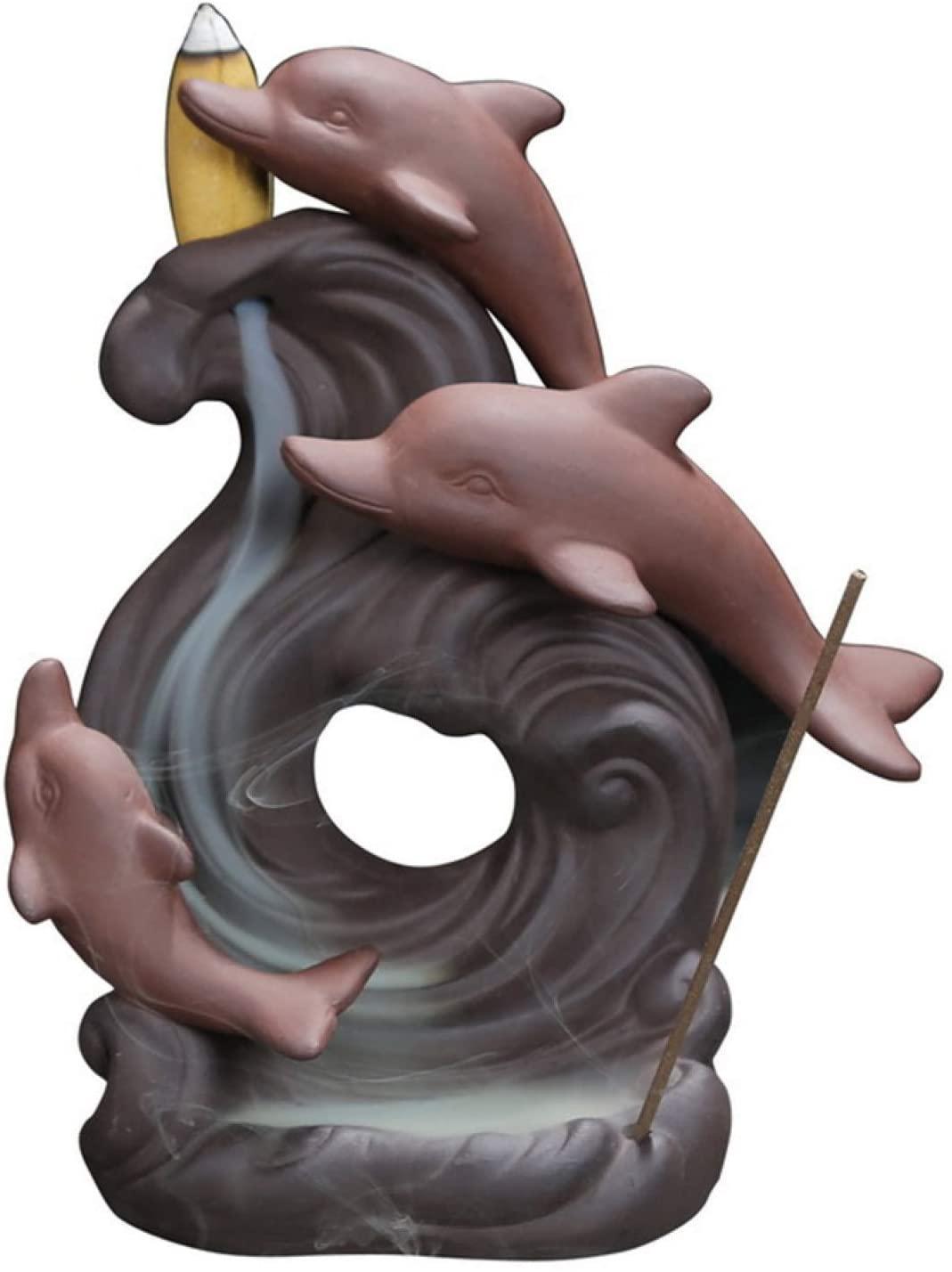 Sea Dolphins Backflow Incense Burner, Reflux Burner, Large Handmade Ceramic Backflow Cone Sticks Incense Holder Home Decor Craftwork Figurine - Image 2