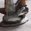 Crescent Moon with Buddha in Meditating Pose Backflow Incense Burner, Reflux Burner, Large Handmade Ceramic Backflow Cone Sticks Incense Holder Home Décor Craftwork Figurine Size: 13.5 * 16.5 cm VTrendz