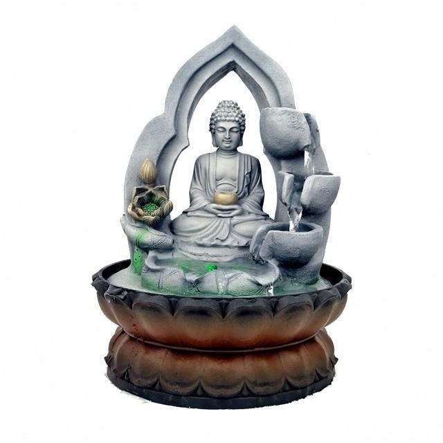 Buddha Lotus Tabletop Fountain with LED Light Antique Resin Tabletop Waterfall Fountain 21cm*21cm*28 cm