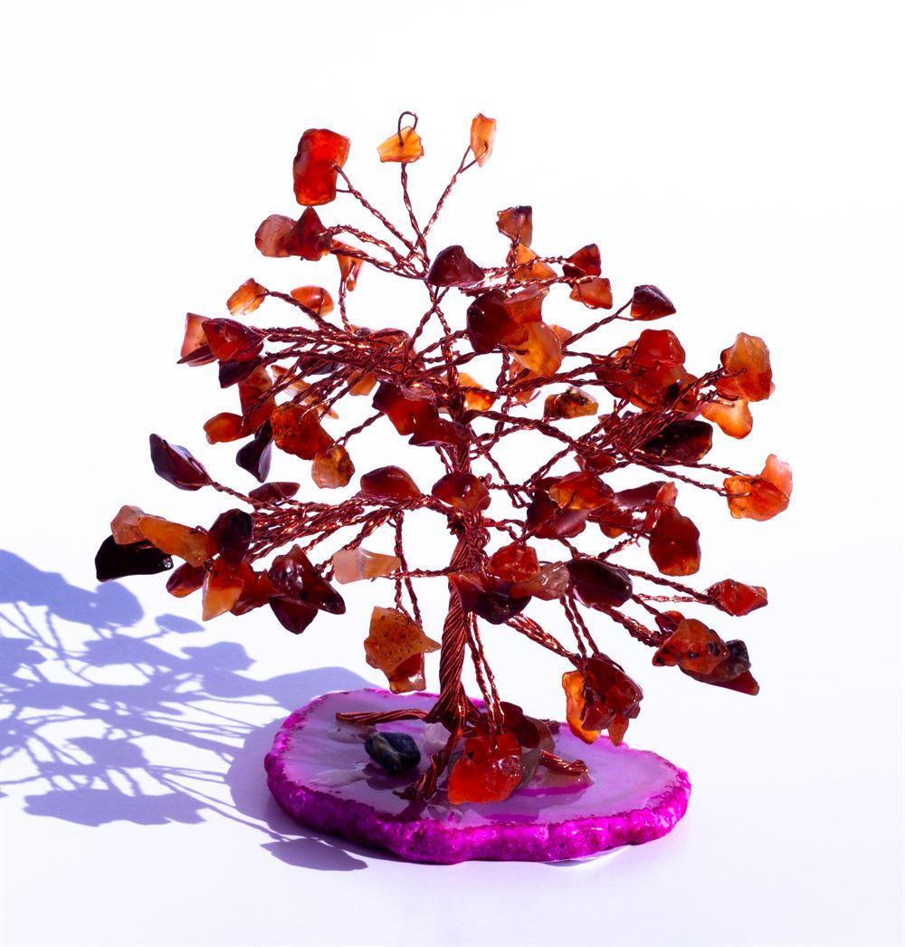 Red Carnelian Agate Slice base Gemstone Feng Shui Tree