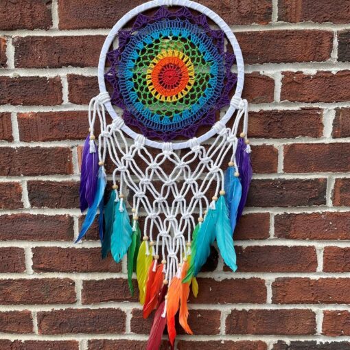 Rainbow Crochet Cotton crochet rainbow macramé single rim dreamcatcher wall hanging