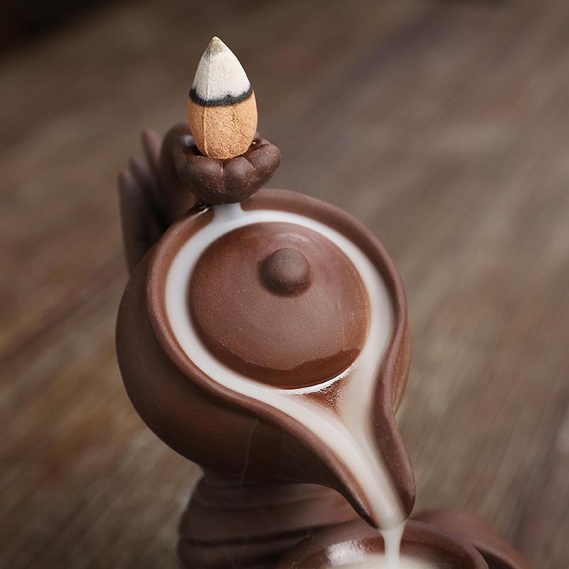 Teapot Ceramic Backflow Incense Holder Waterfall Incense Burner, Reflux Burner, Handmade Ceramic, Home Décor for Meditation, Mini-Zen Experience Size: 13.7*9*13.9 cm - Image 3