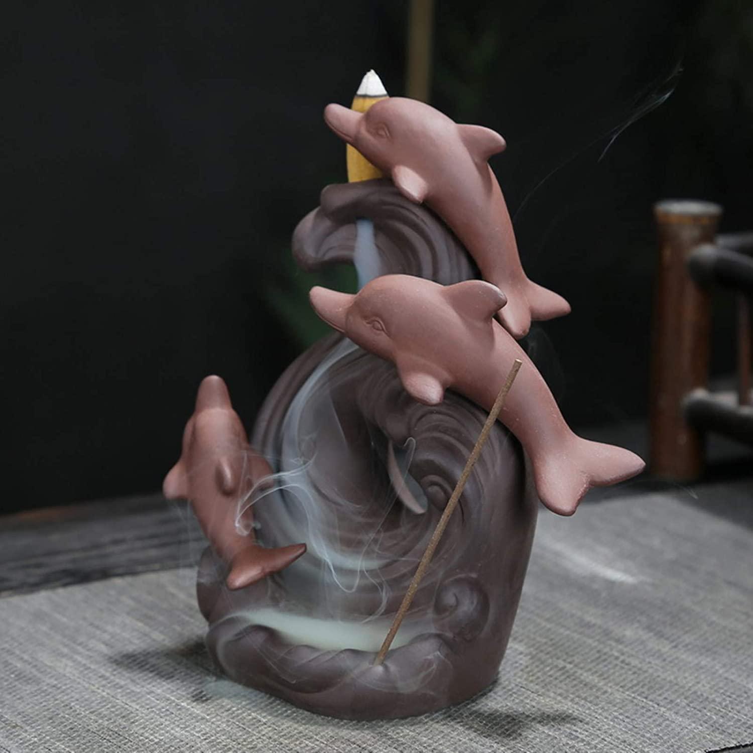 Sea Dolphins Backflow Incense Burner, Reflux Burner, Large Handmade Ceramic Backflow Cone Sticks Incense Holder Home Decor Craftwork Figurine - Image 3