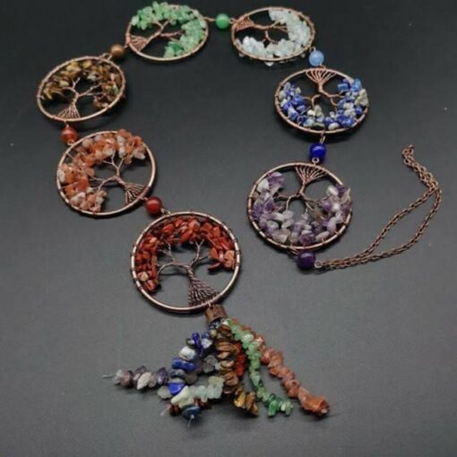 Crystals 7-Chakra Tree of Life Wall Hanging Ornament Decoration for Energy Balancing Good Luck Reiki Yoga Meditation Protection