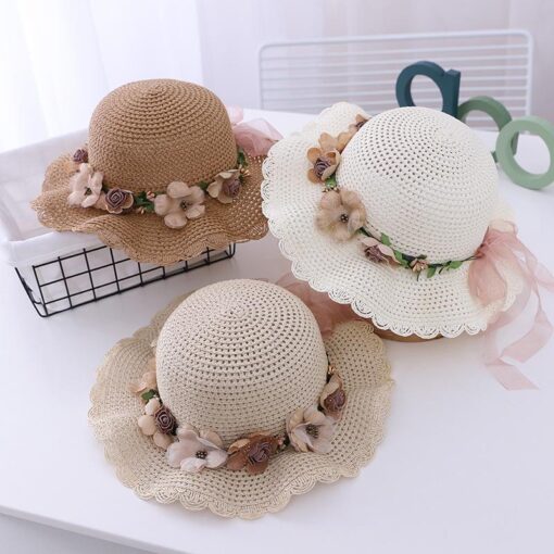 Tiara Straw Hats for Toddler Kids Children Wide Brim Summer Beach Sun Hat with Visor