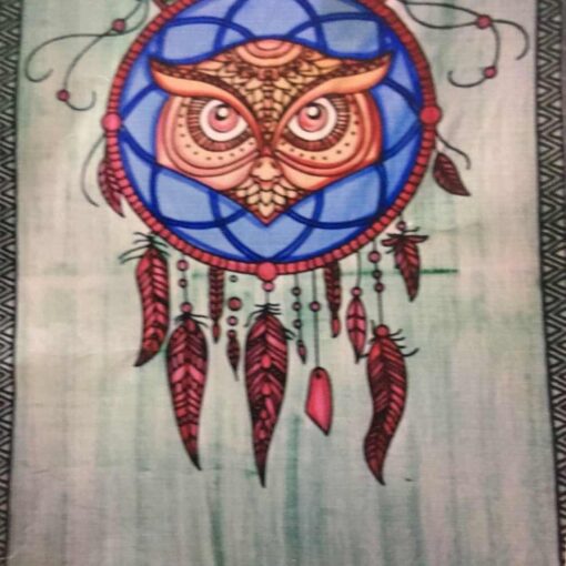 Dream Catcher with Owl Wall Hanging Handmade Cotton Tapestry 84"x54" inch