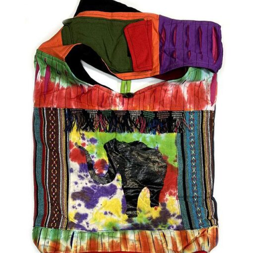 Tie Dye Hippie Bohemian Bag with Elephant & Fringe