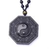 Yin-Yang Black Obsidian Hand carved Necklace Pendants with Black Beads VTrendz
