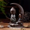 Crescent Moon with Buddha in Meditating Pose Backflow Incense Burner, Reflux Burner, Large Handmade Ceramic Backflow Cone Sticks Incense Holder Home Décor Craftwork Figurine Size: 13.5 * 16.5 cm VTrendz