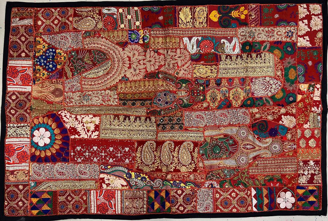 VPT-A05 Handmade Vintage Patchwork Abstract Tapestry Bohemian style Heavy Embroidered Ethnic Hippie Indian Wall décor Art Wall hanging 40 x 60 Inches - Image 2
