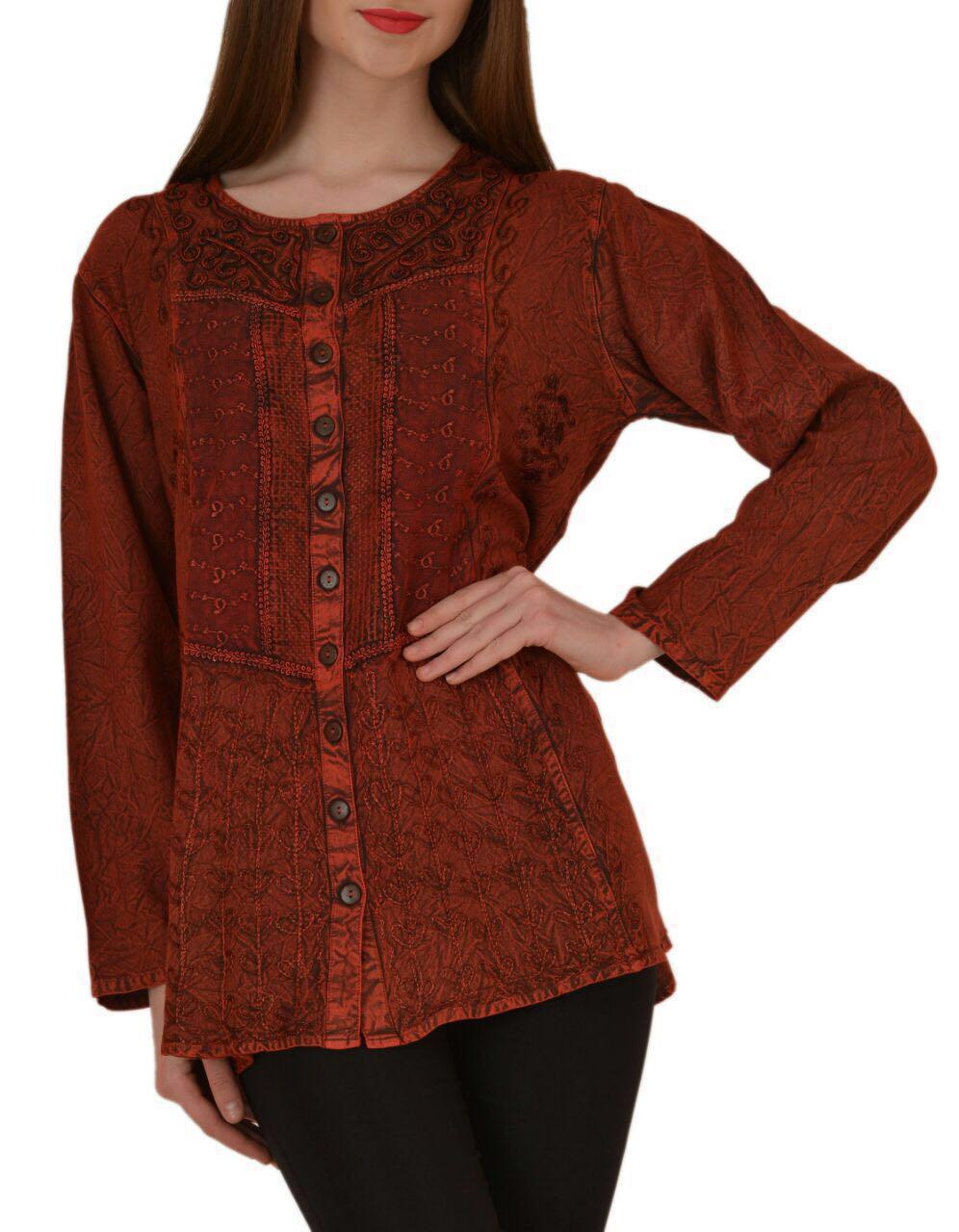 Rayon Open Designer Georgette Embossed Front Open Top with Long Sleeves and Tie at Back
