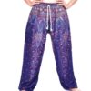 Navy Blue Peacock feather Print draw string Thai harem pants with single pocket 100% Rayon VTrendz