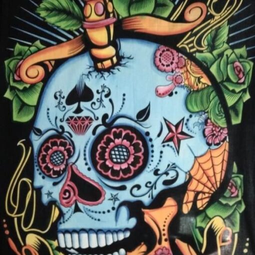 Dagger Sugar Skull Head of the Human kankal Wall Hanging Handmade Cotton Tapestry 84" x 54" inch