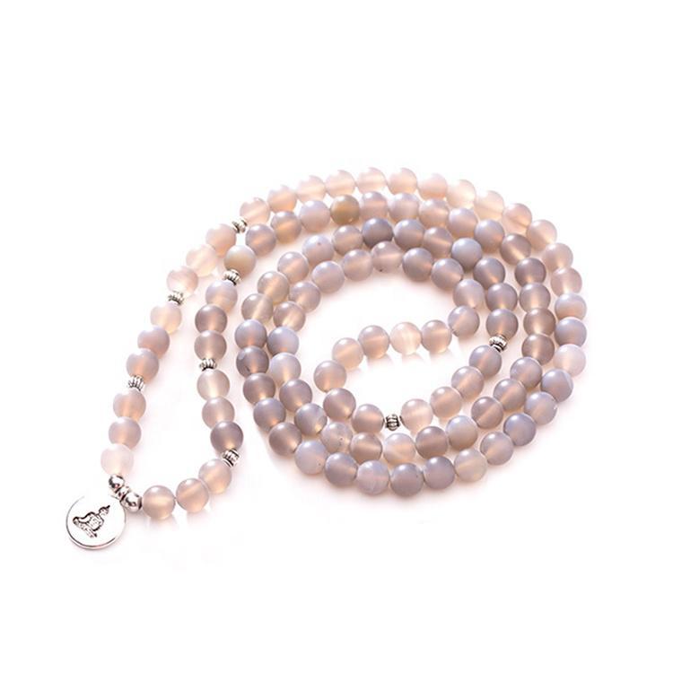 Lt Grey Moonstone 6 & 8 mm Stone 108 Mala Necklace Bracelet Women Yoga Bracelet Mala Lotus 108 Beads Bracelet - Image 2