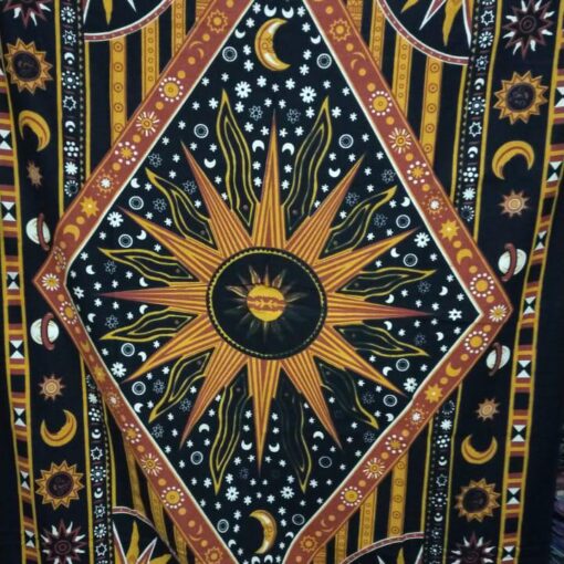 Rhombus Celestial Sun Moon Star Planet Handmade Cotton Tapestry 84" x 54" inch