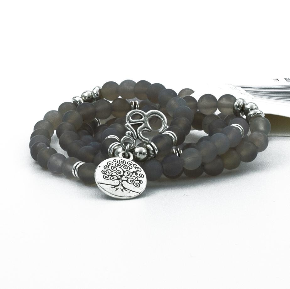 Lt Grey Moonstone 6 & 8 mm Stone 108 Mala Necklace Bracelet Women Yoga Bracelet Mala Lotus 108 Beads Bracelet