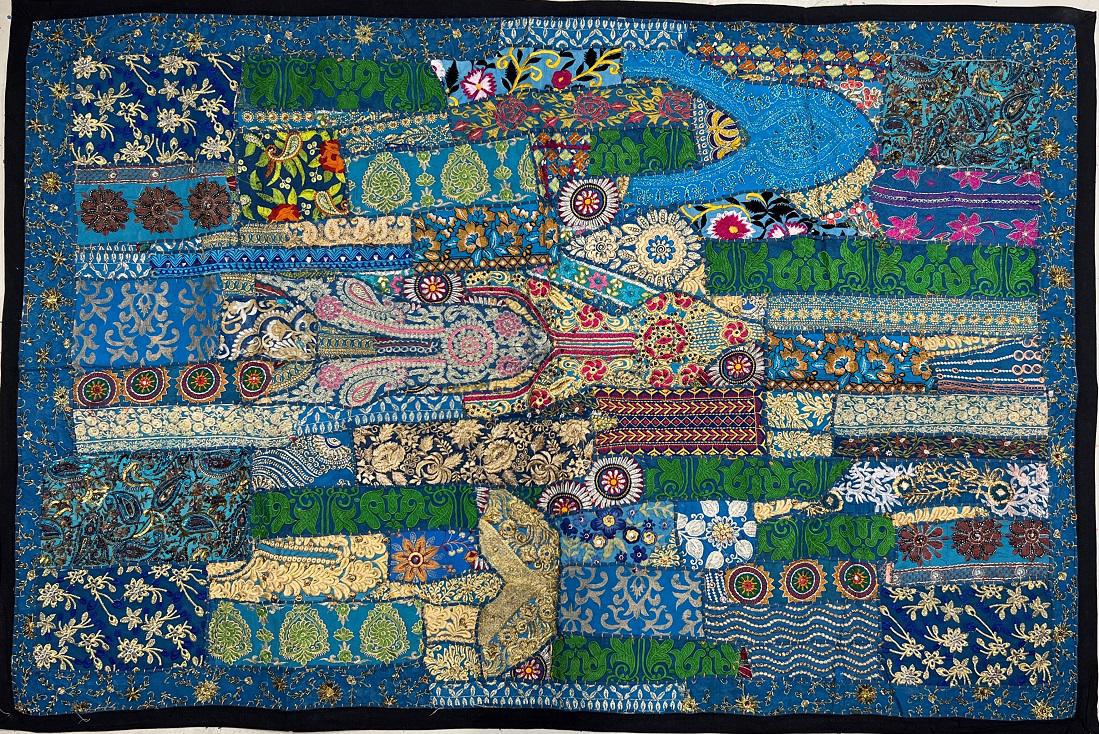 VPT-A04 Handmade Vintage Patchwork Abstract Tapestry Bohemian style Heavy Embroidered Ethnic Hippie Indian Wall décor Art Wall hanging 40 x 60 Inches - Image 2