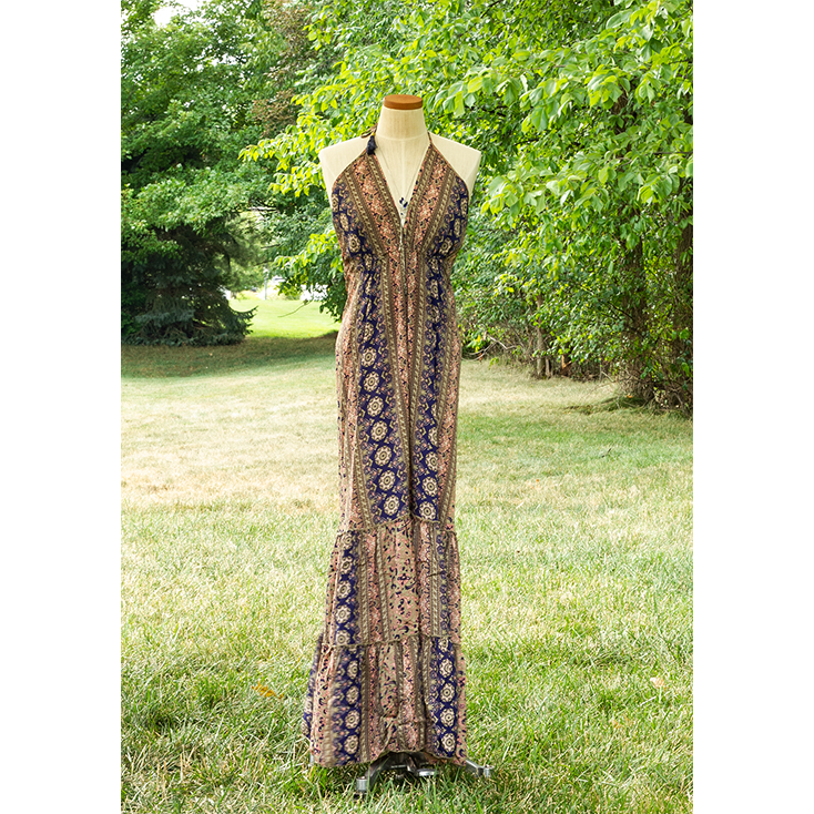 Silk Scarf Maxi Dress with Dori Ties & Open Back - Image 4