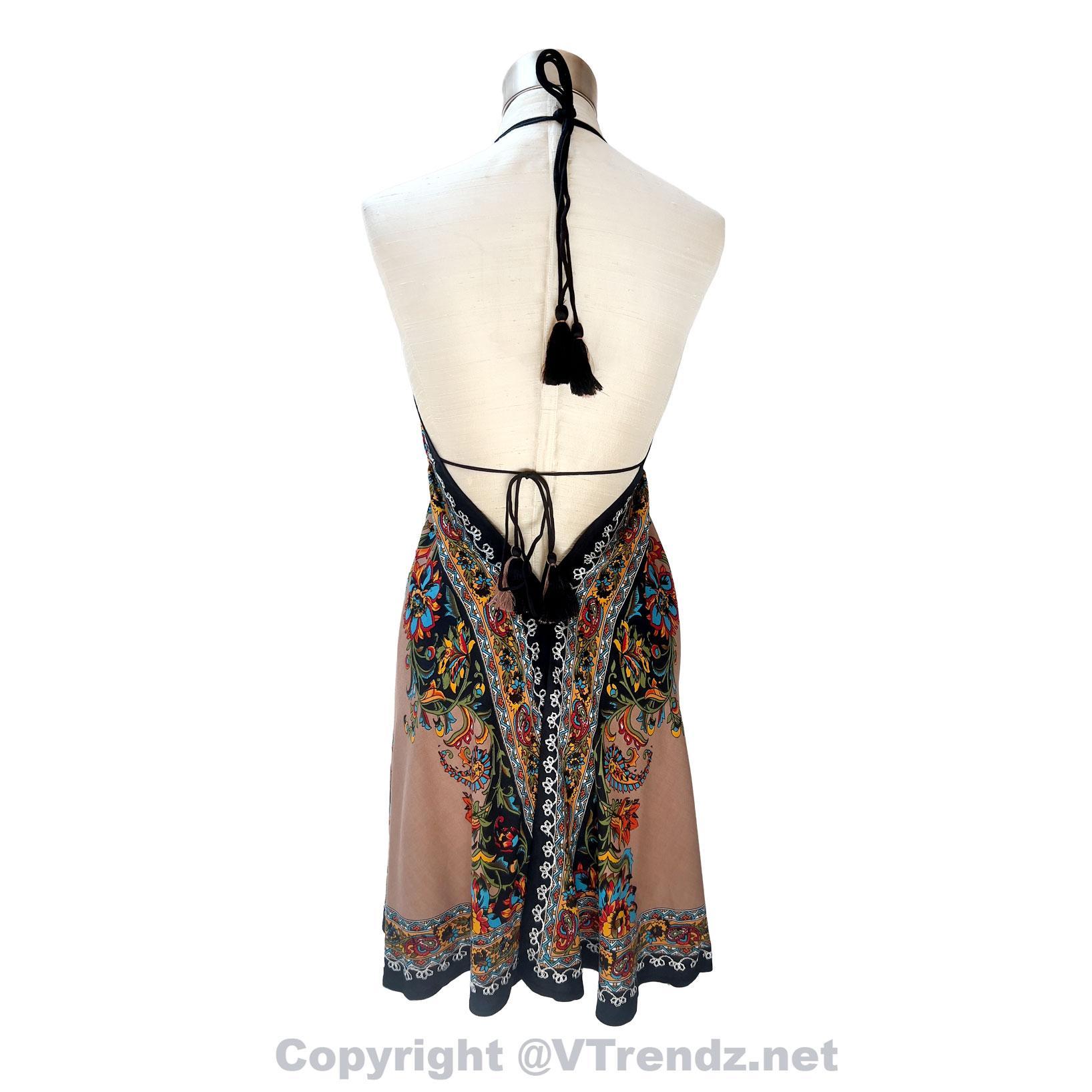 Hand-Printed Jamawar Short Scarf Halter Dress - Image 34
