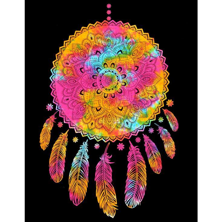 Dream Catcher 8-Feathers Full Circle Wall Hanging Handmade Cotton Tapestry 84"x54" inch - Image 2