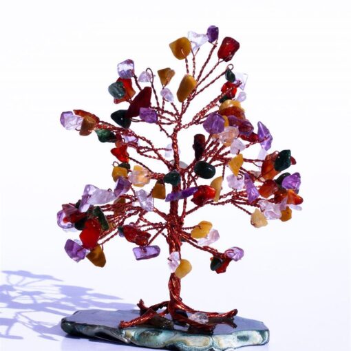 Chakra Symphony Tree: The Multi-Mineral Architect of Alignment (Agate Slice Base)