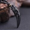 Wolf & Claw Black Obsidian Hand carved Necklace Pendants with Black Beads VTrendz