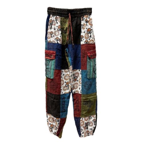 Boho Cosmic Forest Mushroom Patchwork Harem Pants