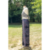 Black Peacock Feather Open Leg Thai Palazzo Pants VTrendz