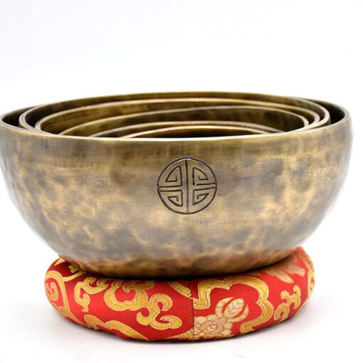 20 cm / 7.9" Full Moon 7 Metal Tibetan Gong Singing Bowl Handcrafted Singing Bowl for Meditation, Relaxation & Healing with Wooden Mallet