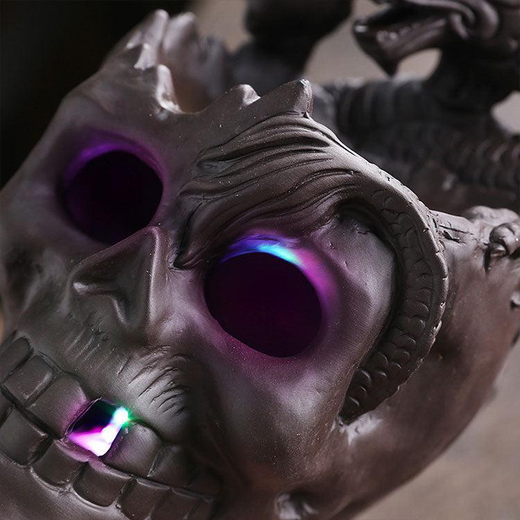 Skull & Dragon w/Light Ceramic Backflow Incense Holder Waterfall Incense Burner, Reflux Burner, Handmade Ceramic, Home Décor for Meditation, Mini-Zen Experience Size: 10.6*12*16 cm - Image 8